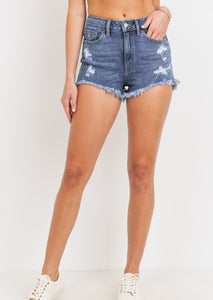 women hirise distressed short