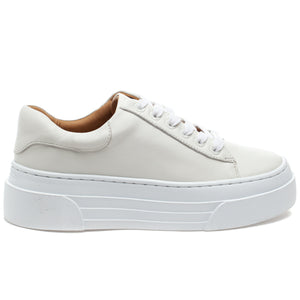 all white laceup sneaker