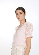 Load image into Gallery viewer, v-neck jersey lace tee
