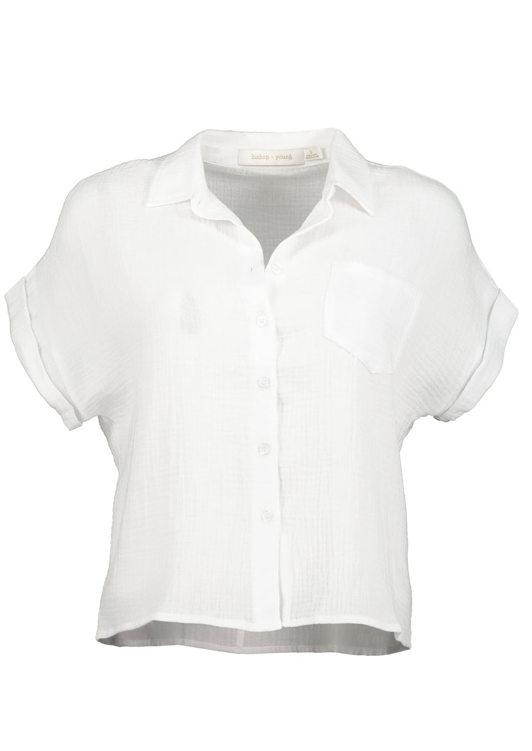 women gauze short sleeve button blouse