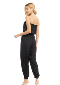 strapless silky jumpsuit