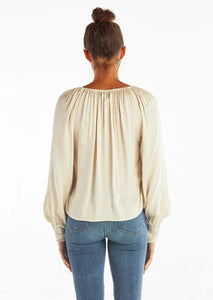 long sleeve silky tie front blouse