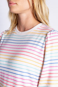button sleeve stripe sweater