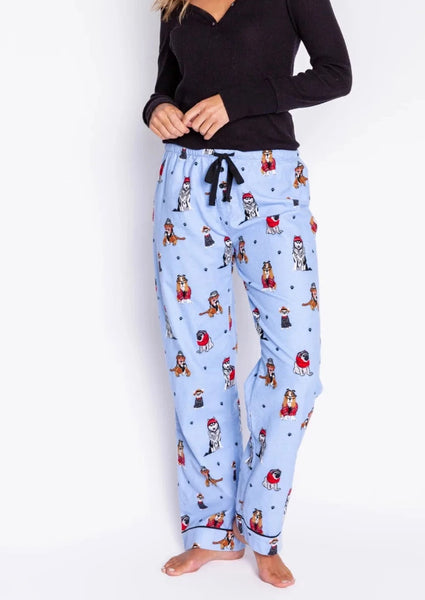 women dogs print flannel pant
