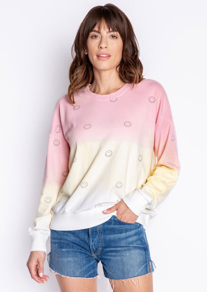 women long sleeve ombre smiles sweatshirt