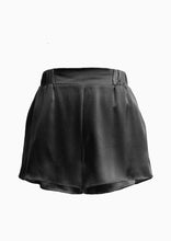 Load image into Gallery viewer, women black flirty silky shorts
