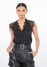 Load image into Gallery viewer, lace trim v neck silk blouse
