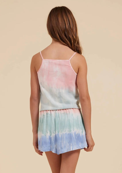 girls havana dye tie button tank