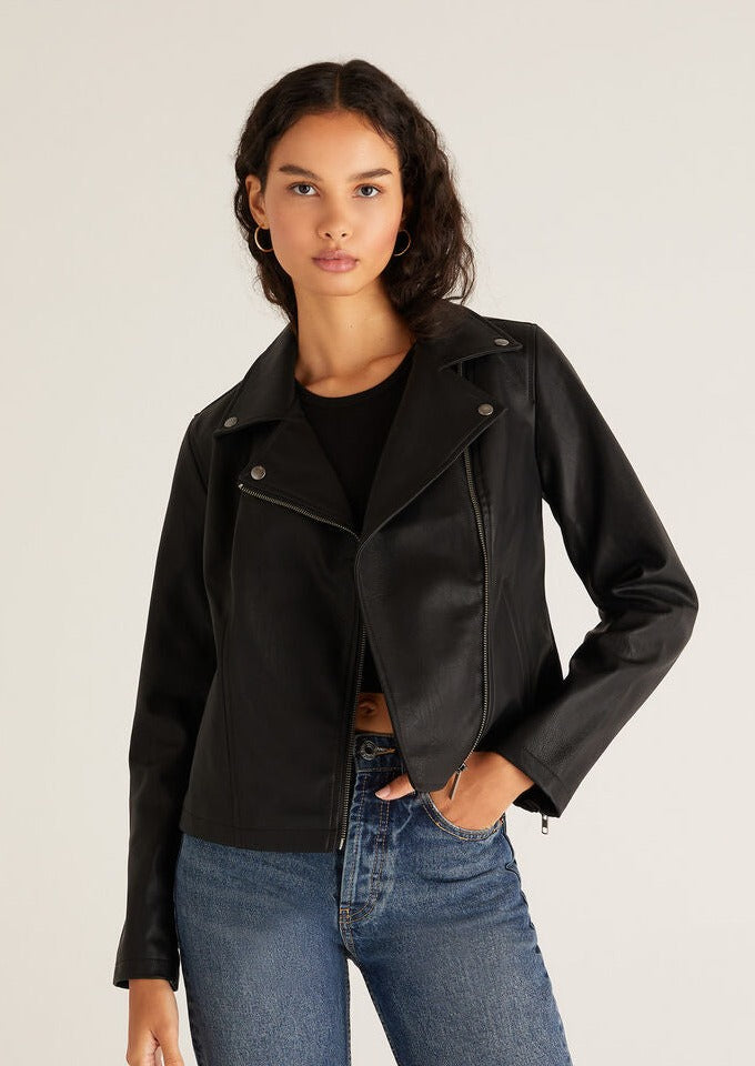 women faux leather moto jacket