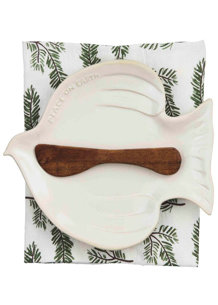 stoneware dove app. set w/ towel