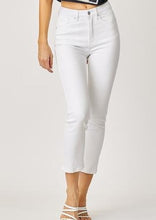 Load image into Gallery viewer, women white hem detail straight jeans 

