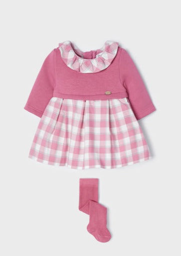 baby plaid skirted dress & tights set