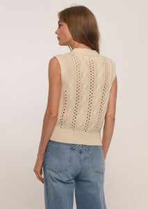 pointelle knit button vest