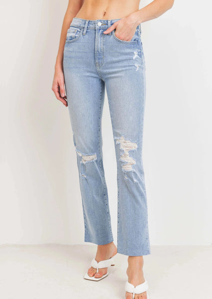 women hirise knee bust straight jean