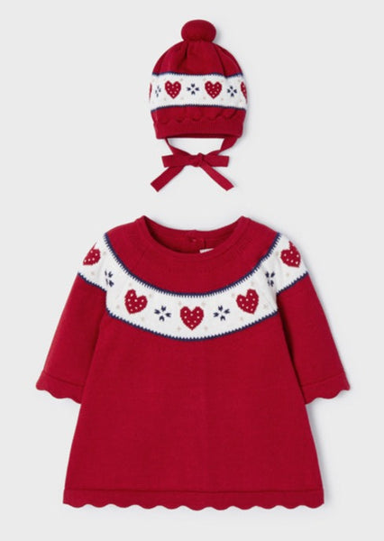 baby heart knit dress & hat set