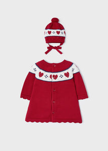 baby heart knit dress & hat set