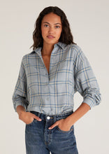 Load image into Gallery viewer, women grey plaid button blouse
