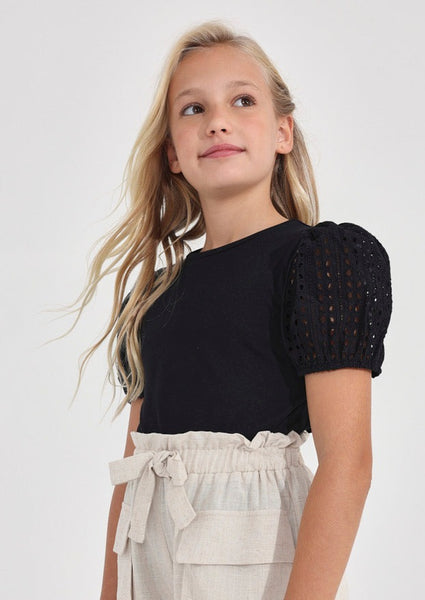 girls eyelet sleeve tee