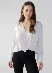 women twist button blouse