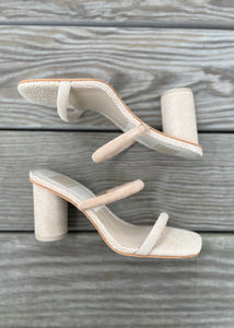textured 2 strap block heel sandal