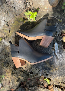 women's stacked heel black bootie
