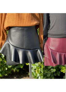 girls ruffle hem vegan leather skirt