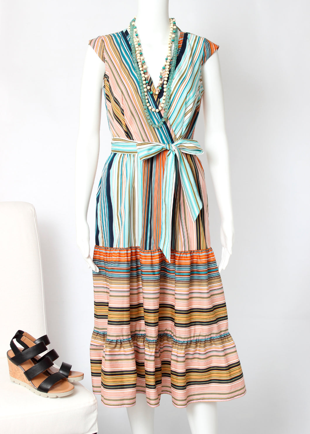 midi stripe wrap dress