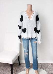 v neck distressed heart sweater