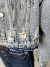 Load image into Gallery viewer, oversized crop distressed denim jacket
