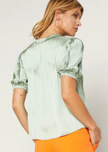 Load image into Gallery viewer, ssilky v-neck ruffle trim blouse
