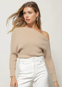 women off shoulder asymmetrical rib sweater