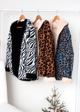 Load image into Gallery viewer, reversible hoodie bear jacket - zebra
