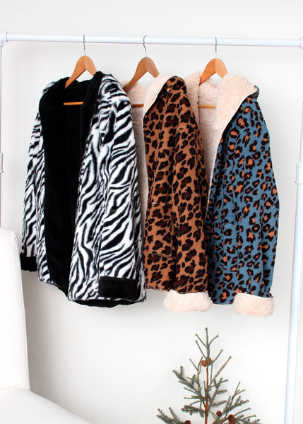 reversible hoodie bear jacket - zebra