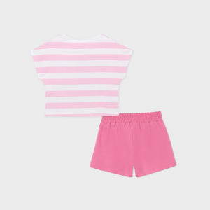 girls pink stripe tee & short set