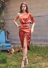 Load image into Gallery viewer, one shoulder silky tulip dress
