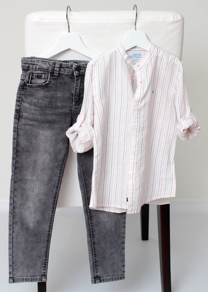 boys long sleeve neru collar stripe shirt