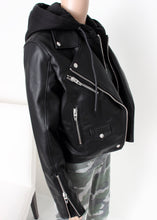 Load image into Gallery viewer, faux leather zip out hoodie jacket
