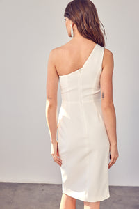 one shoulder silky overlap dress