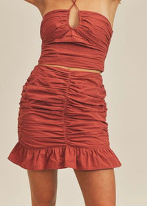 women ruched ruffle mini skirt