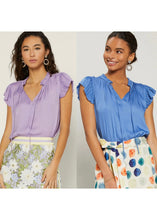 Load image into Gallery viewer, women v-neck pleat short sleeve blouse

