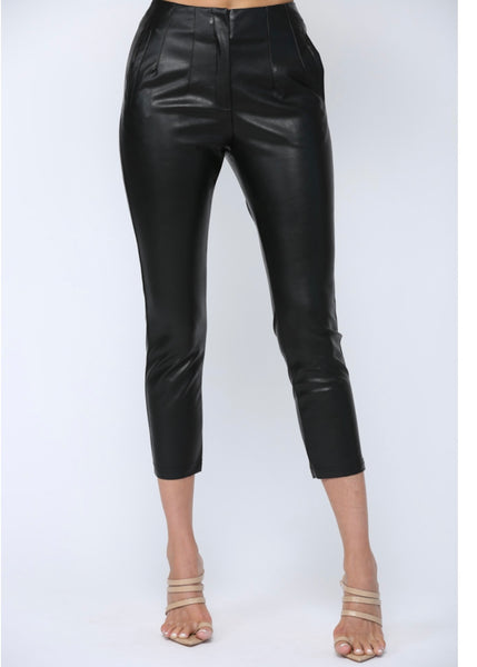 womens pleat vegan leather pants