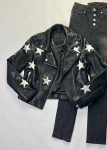 girls vegan leather stars jacket