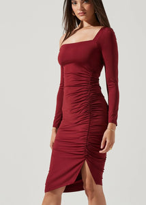 long sleeve ruched jersey dress