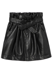 girls vegan leather belted skirt