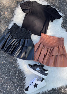 girls smock leather skirt