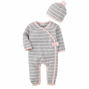 2pc knit stripe coverall & hat