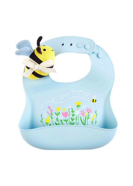 girl silicone bib + rattle set