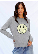 Load image into Gallery viewer, distressed smiley intarsia sweater
