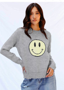 distressed smiley intarsia sweater