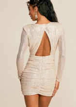 Load image into Gallery viewer, long sleeve ruched sequin mini dress
